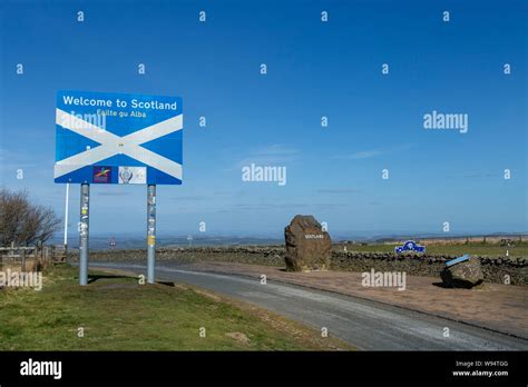 Welcome to Scotland, Scottish Border sign at the Anglo-Scottish border ...