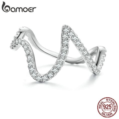 Bamoer Anel De Prata Moda Onda E Joalheria Simples De Zirc Nia Para