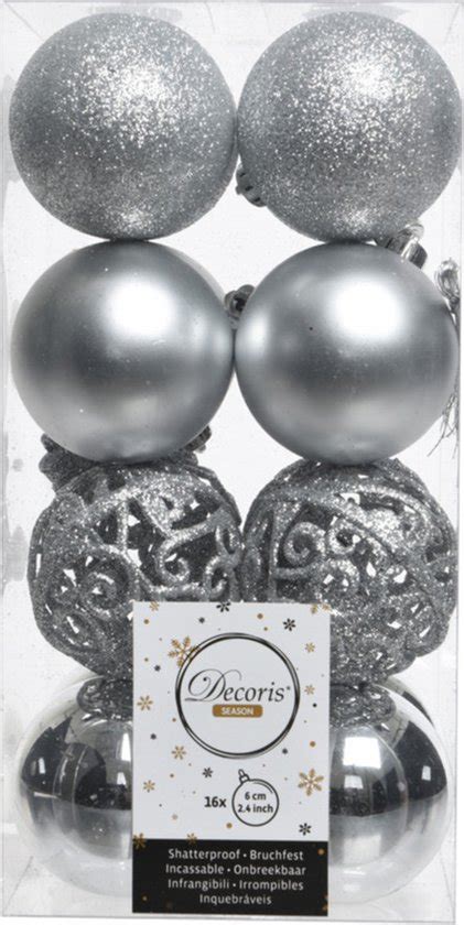 Decoris Kerstballen 16 Stuks Zilverkleurig Kunststof 6 Cm Bol