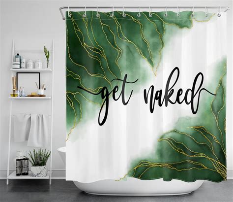 Hvest Get Naked Shower Curtain For Bathroom Decor Marbling And Golden