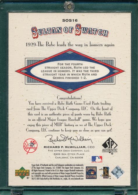 Lot Detail 2001 SP Authentic Sultan Of Swatch Babe Ruth HOF Pinstripe