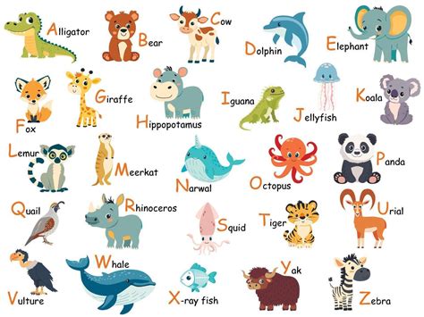 Colorful Zoo Alphabet For Children With Cute Animals Cartoon Letters