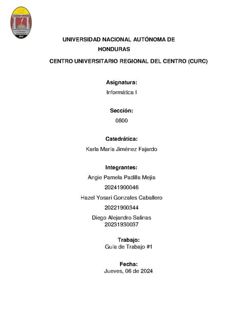 Guia 1 Español Universidad Nacional AutÓnoma De Honduras Centro Universitario Regional Del