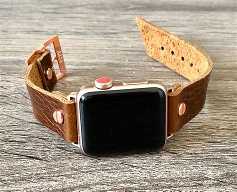 Rose Gold And Brown Leather Apple Watch Band 38mm 40mm 41mm 42mm 44mm 45mm Iwatch Bracelet