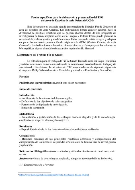 Pautas Especificas Para La Elaboracion Y Presentacion Del Tfg Pautas