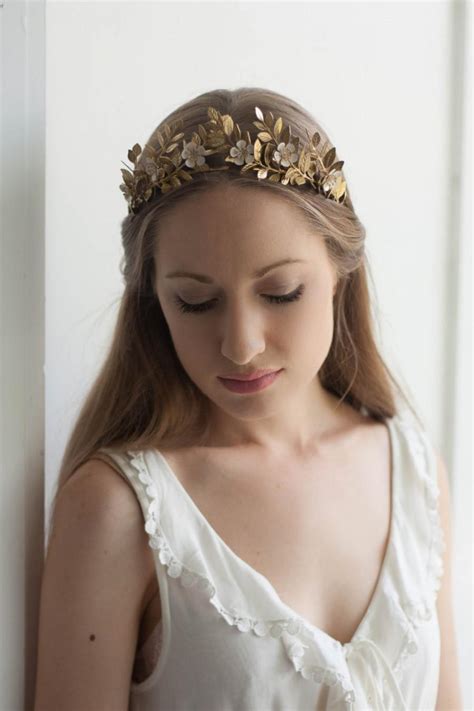 Laurel Leaf Flower Crown Gold Tiara Leaf Halo Gold Leaf Headpiece