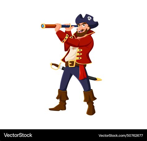 Cartoon Pirate Captain Character With Spyglass Vector Image