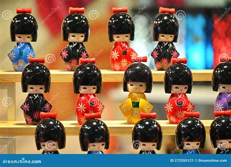 Japanese Wooden Kokeshi Dolls In Kimono Suit Which Are A Toy For Girls