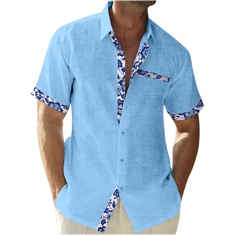 Amtdh Men S Slack Shirt Clearance Solid Color Lapel Short Sleeve Cuban