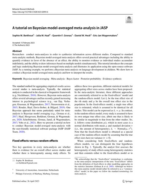 Pdf A Tutorial On Bayesian Model Averaged Meta Analysis In Jasp