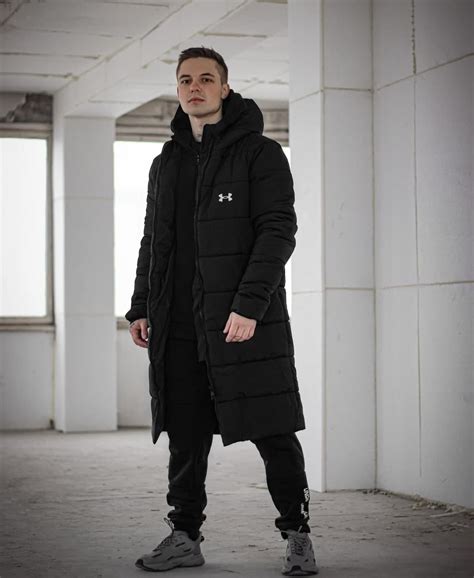 Зимняя мужская длинная куртка ниже колен Under Armour чёрная, Зимние ...