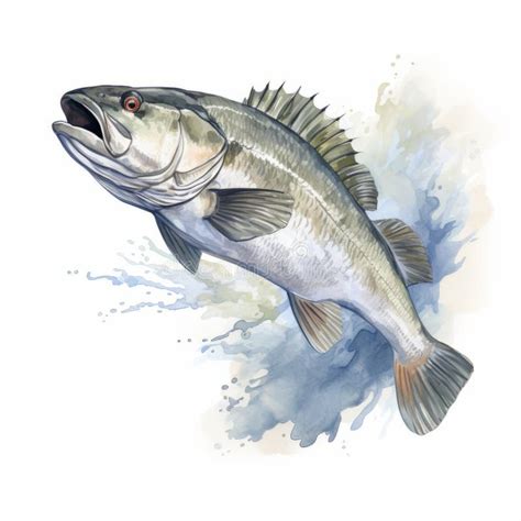 Realistic Watercolor Bass Fish Illustration Design Stock Illustration