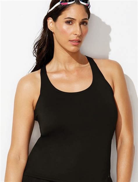 Plus Size Chlorine Resistant Black Racerback Tankini Top