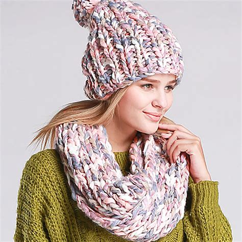 Buy Hot Knit Winter Warm Hat And Scarf Set For Women