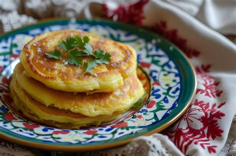 Premium Photo Delightful Tapioca Pancakes On FolkPatterned Plate A