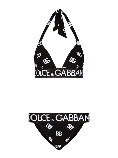 Dolce And Gabbana Logo Print Triangle Bikini Nero Editorialist