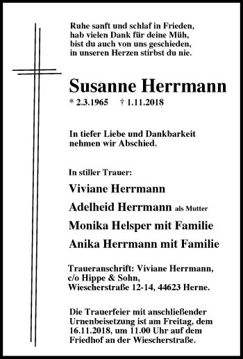 Traueranzeigen Von Susanne Herrmann Trauer In Nrw De