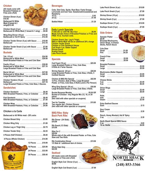 North Shack Inc Menu In Rochester Hills Michigan Usa