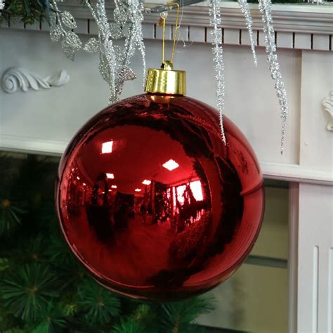 Red Shiny Shatterproof Bauble X1 25cm Cb Gold