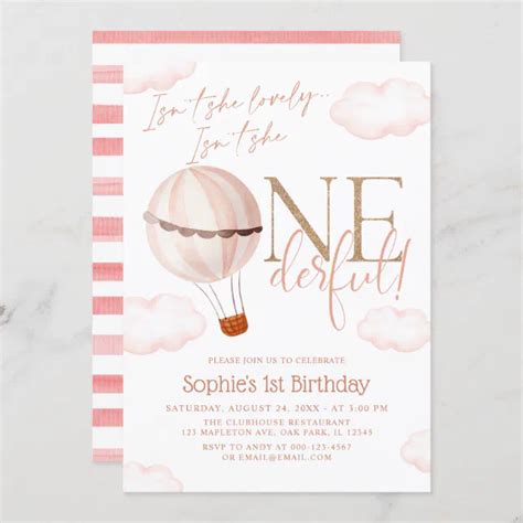 Isn T She Onederful Hot Air Balloon St Birthday Invitation Zazzle