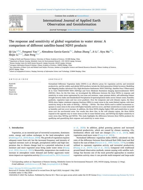 PDF The Response And Sensitivity Of Global Vegetation To Water Stress