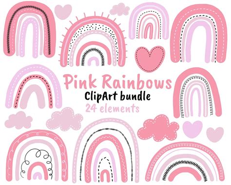 Pink Rainbow Png, Pink Rainbow Clip Art, Rainbow Clipart, Boho Rainbow ...