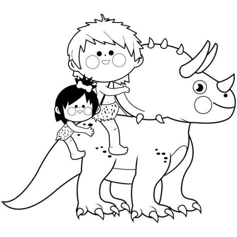 Dos Ni Os Cavern Colas Montando Triceratops Para Colorear Imprimir E