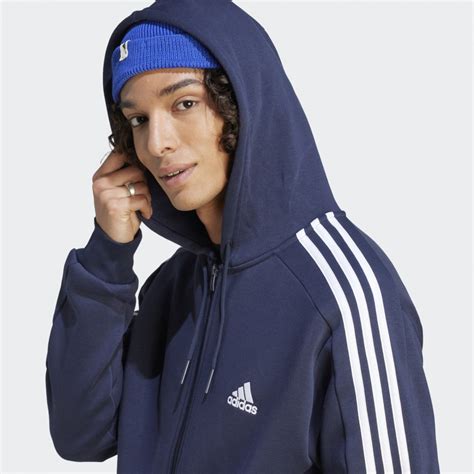 Adidas Essentials Fleece 3 Stripes Full Zip Hoodie Legend Ink Ij6478