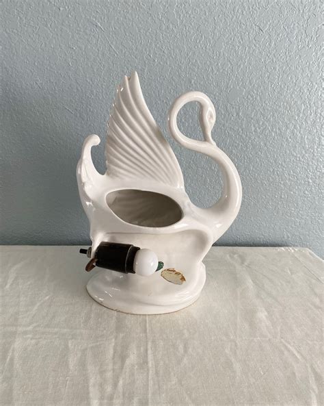 Vintage Ceramic Swan Lamp Planter Maddux California Marked Etsy