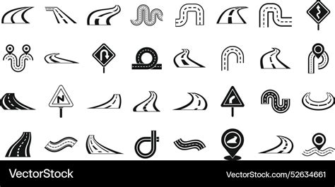 Winding Road Icons Set Set Of Road Traffic Signs Vector Image