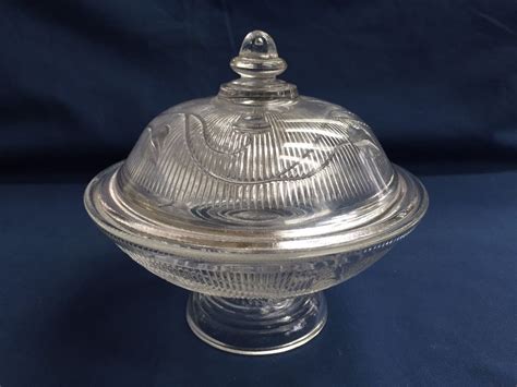 Antique Boston Sandwich Glass Covered Compote Ribbed Acorn Pattern