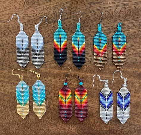 Native American Beaded Feather Earrings - Etsy