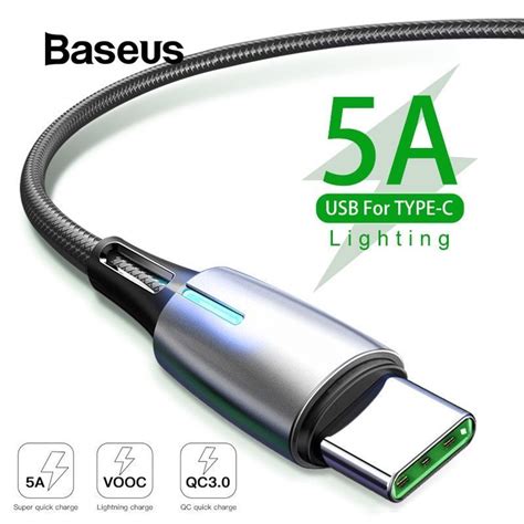 Baseus Original 5a Lamp Usb To Type C Data Cable Supercharge Fast Charging Cable For Android