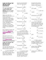 Labs To Know For NCLEX Quiz Questions Docx Labs To Know For NCLEX