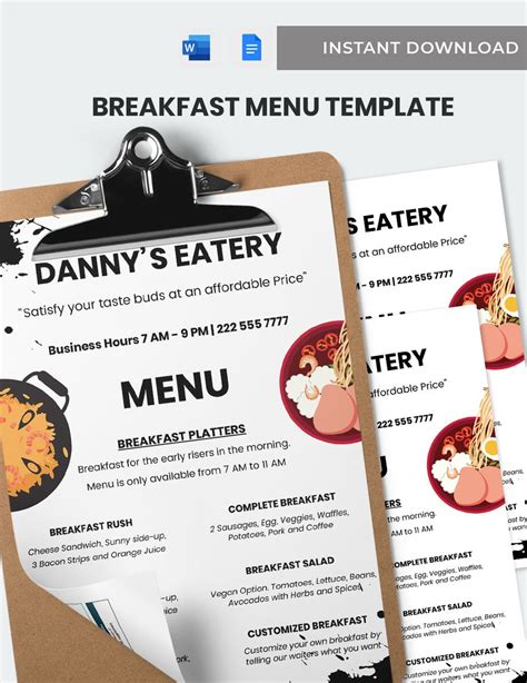 Breakfast Menu Template Download In Word Illustrator Psd