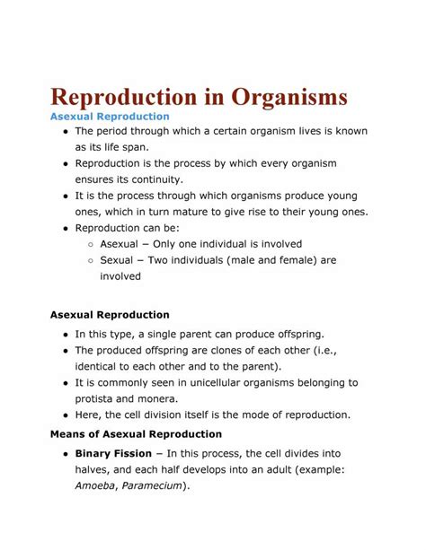 Reproduction In Organisms Notes Learnpick India