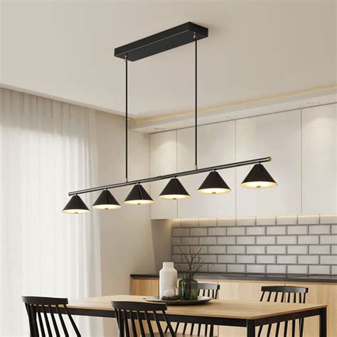 Ivy Bronx Luminaire suspendu pour îlot de cuisine à 6 lumières DEL gris