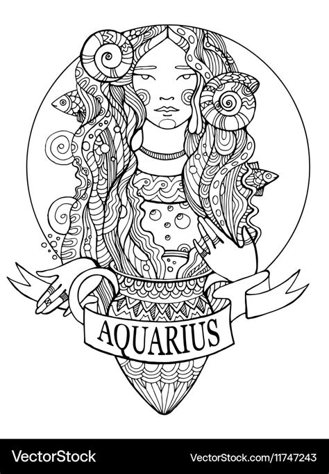 Aquarius Zodiac Sign Coloring Book Royalty Free Vector Image