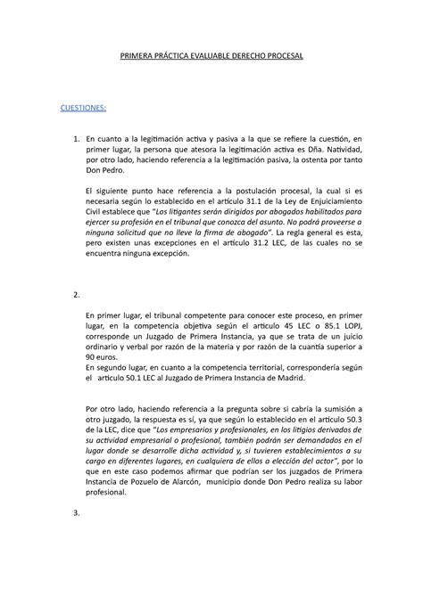 Primera PRÁ Ctica Evaluable Derecho Procesal PRIMERA PRÁCTICA