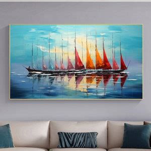 Original Sailboats Oil Painting On Canvas Large Wall Art Abstract