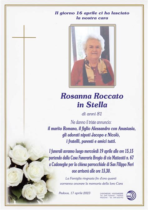 Necrologio Rosanna Roccato In Stella Necrologi Padova