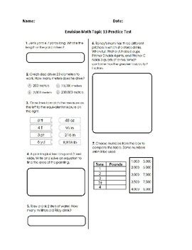 Grade 4 Envision Math 2 0 Topic 13 Practice Test By Sun Academics