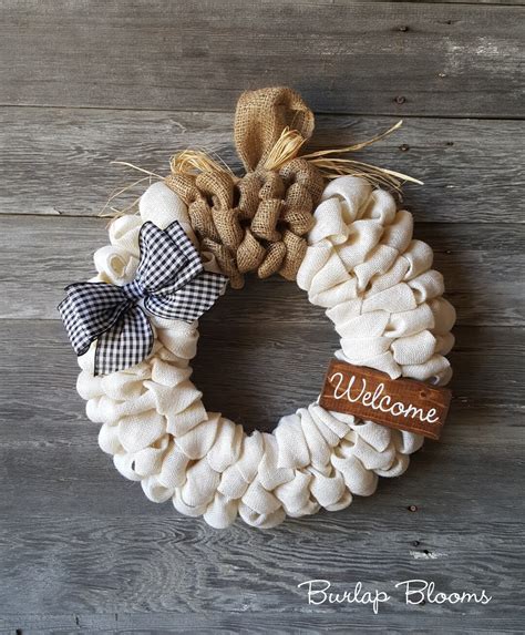 White Pumpkin Wreath, Fall Wreath, Burlap Pumpkin Wreath, Autumn Wreath ...