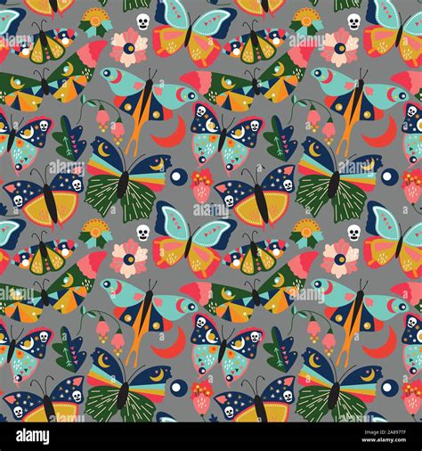 Seamless Tileable Wallpaper Pattern With Boho Style Butterflies Moths