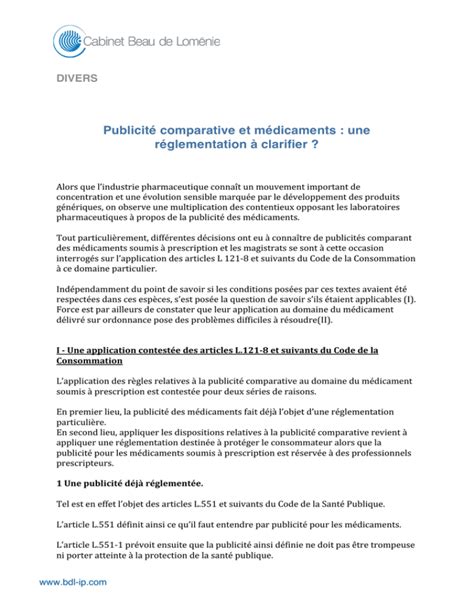 Publicité comparative et médicaments une réglementation à clarifier