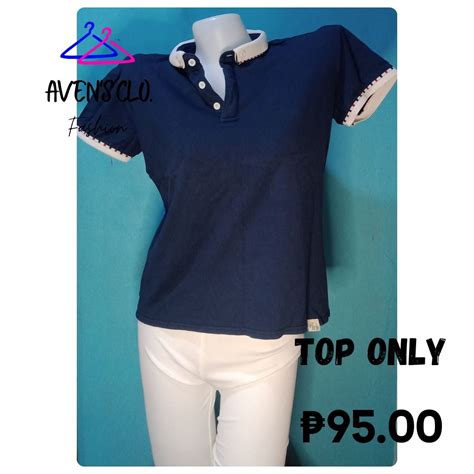 Plain Navy Blue Polo Shirt Blouse, Women's Fashion, Tops, Blouses on Carousell