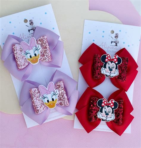 Minnie Inspired Hair Bows Mouse Pigtail Bows Cartoon Inspired Bows