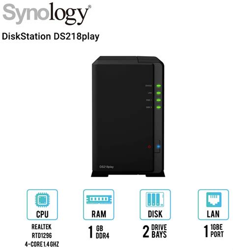 Ds218play Synology Serveur Nas 2 Baies 1go Ddr4 Raid