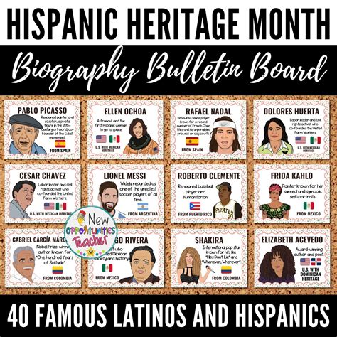 Hispanic Heritage Month Classroom Bulletin Board Set - 40 Iconic Figures | Made By Teachers