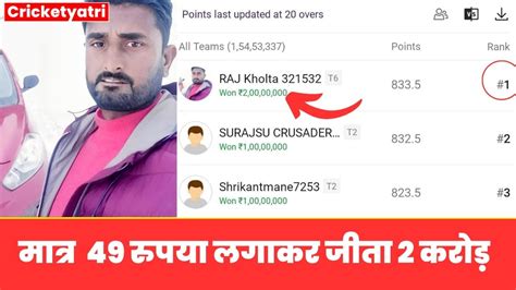 Dream 11 Winner 10 May इस लड़के ने मात्र 49 रुपया लगाकर बने ड्रीम 11